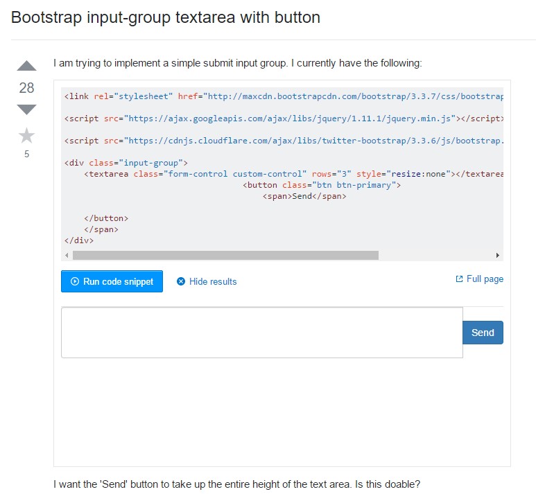Bootstrap input-group Textarea button  utilizing